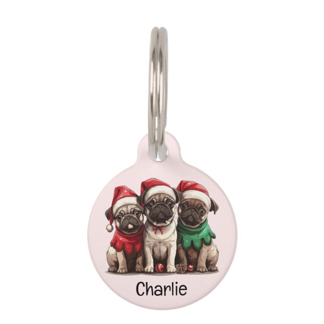 Placa Para Mascotas Perros Pug de Navidad (Anverso)