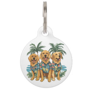 Placa Para Mascotas Perros recuperadores de oro con camiseta hawaiana