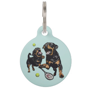 Placa Para Mascotas Perros Rottweiler Lindos Jugando Tenis