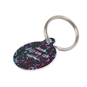 Placa Para Mascotas Personalice el purpurina azul rosado brillante del