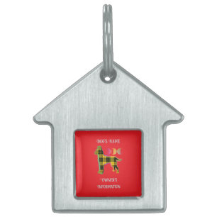 Placa Para Mascotas Personaliza al perro de la casa de un perro rojo e