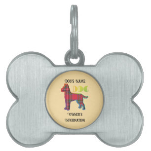 Placa Para Mascotas Personaliza el hueso de perro amarillo pálido rojo