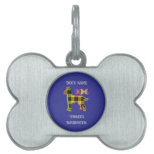 Placa Para Mascotas Personaliza el hueso de perro azul profundo amaril