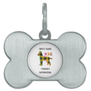 Placa Para Mascotas Personaliza el hueso de perro blanco roto amarillo
