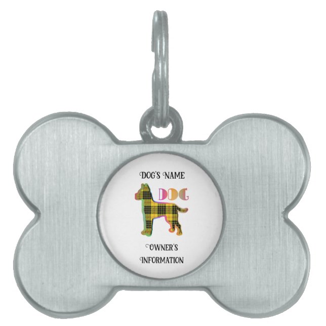 Placa Para Mascotas Personaliza el hueso de perro blanco roto amarillo (Frente)