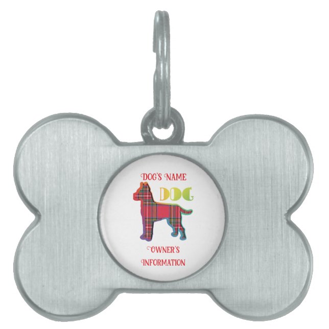 Placa Para Mascotas Personaliza el hueso de perro blanco trenzado rojo (Frente)