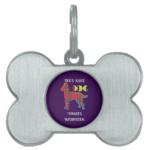 Placa Para Mascotas Personaliza el hueso de perro morado rojo