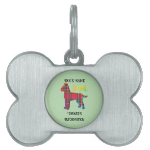 Placa Para Mascotas Personaliza el hueso de perro verde lija roja