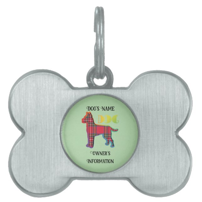 Placa Para Mascotas Personaliza el hueso de perro verde lija roja (Frente)