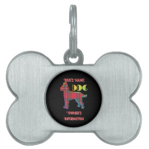 Placa Para Mascotas Personaliza el hueso rojo de perro negro