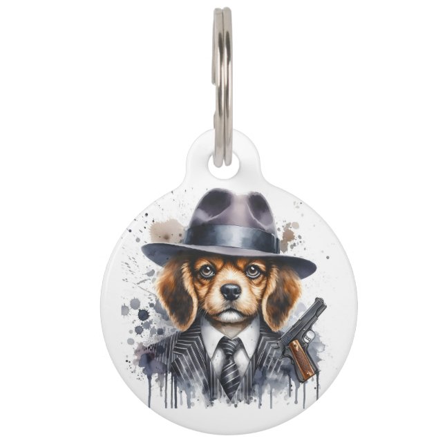 Placa Para Mascotas Personaliza Gangster Dog Suit Tie Splatter Art Cat (Anverso)