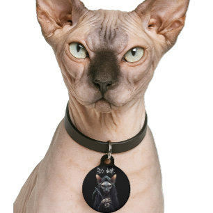 Placa Para Mascotas Personaliza Gato Sphynx Segador Divertido
