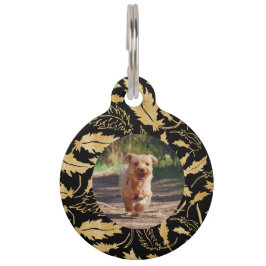 Placa Para Mascotas Personaliza la falsa hoja de oro en perro negro pe