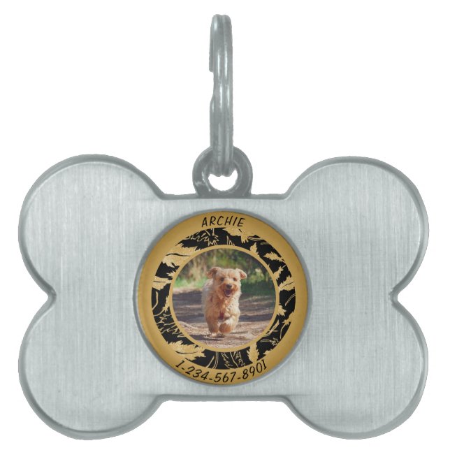 Placa Para Mascotas Personaliza la falsa hoja de oro en perro pequeño  (Frente)