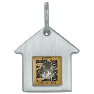 Placa Para Mascotas Personaliza la hoja de oro falsa en gato negro