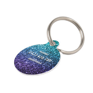 Placa Para Mascotas Personaliza los destellos del purpurina Aqua blue