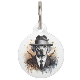 Placa Para Mascotas Personaliza Perro Gángster de Arte Salpicado con T