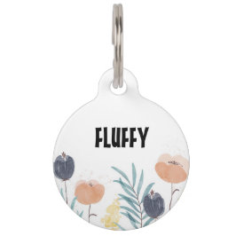 Placa Para Mascotas Personalizable acuarela flores silvestres
