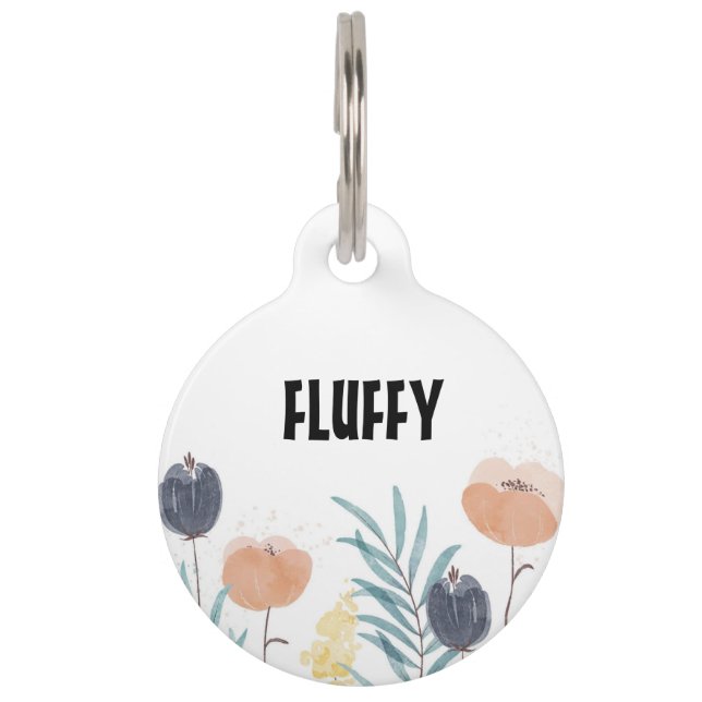 Placa Para Mascotas Personalizable acuarela flores silvestres (Anverso)