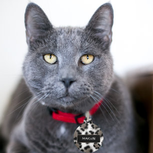 Placa Para Mascotas Personalizable de impresión de leopardo negro