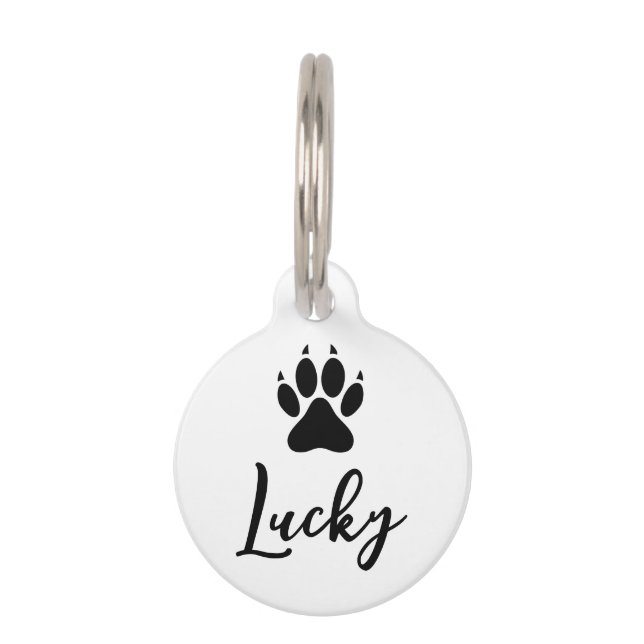 Placa Para Mascotas Personalizable Impresión de hojas de perro negro c (Anverso)