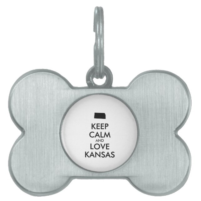 Placa Para Mascotas Personalizable MANTENER CALMA Y AMAR A KANSAS (Frente)