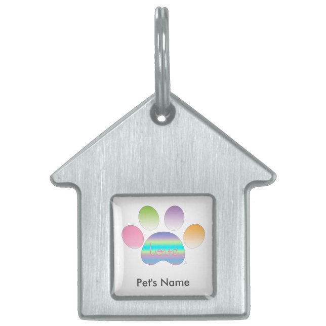 Placa Para Mascotas personalizable "Mascota arcoiris con amor" (Frente)