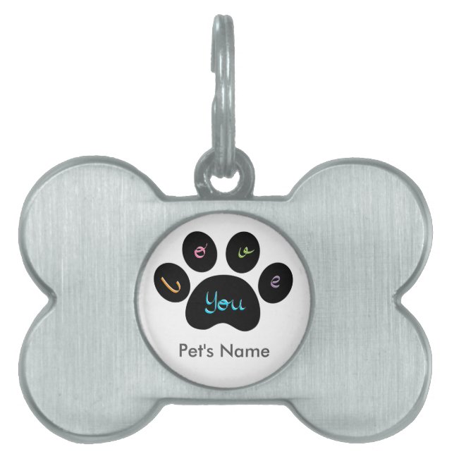 Placa Para Mascotas personalizable "Mascota Paw Print with Love You" (Frente)