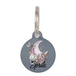 Placa Para Mascotas Personalizable Mystical Boho Lavender Anemone Moon