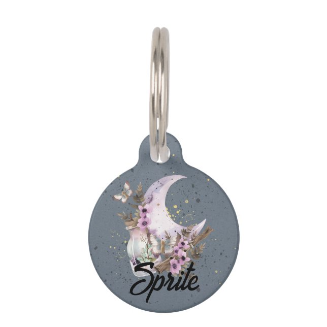 Placa Para Mascotas Personalizable Mystical Boho Lavender Anemone Moon (Anverso)