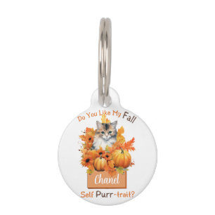 Placa Para Mascotas Personalizable Purr-trait Otumn Cat Chanel