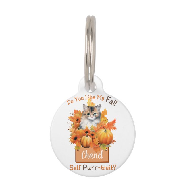 Placa Para Mascotas Personalizable Purr-trait Otumn Cat Chanel (Anverso)