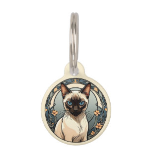 Placa Para Mascotas Personalización de gato siamés de Art Nouveau