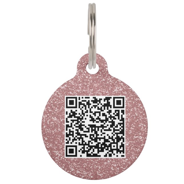 Placa Para Mascotas Personalizado Código QR Rosa de oro Purpurina perr (Reverso)