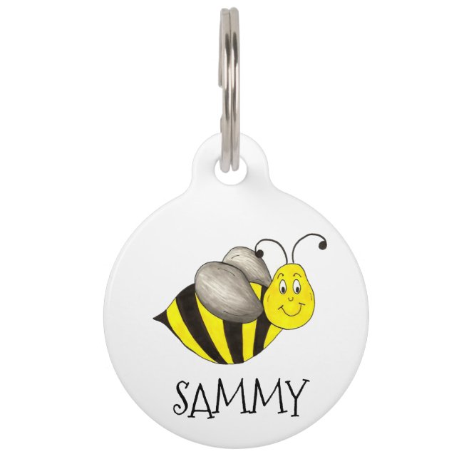 Placa Para Mascotas Personalizado Cute Amarillo Miel Abeja Bumblebee I (Anverso)
