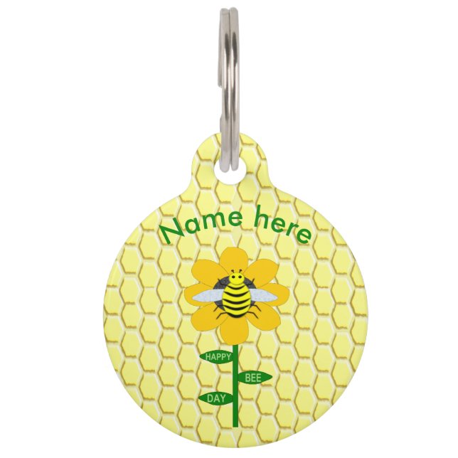 Placa Para Mascotas Personalizado de Bumblebee Feliz Día de la Abeja (Anverso)