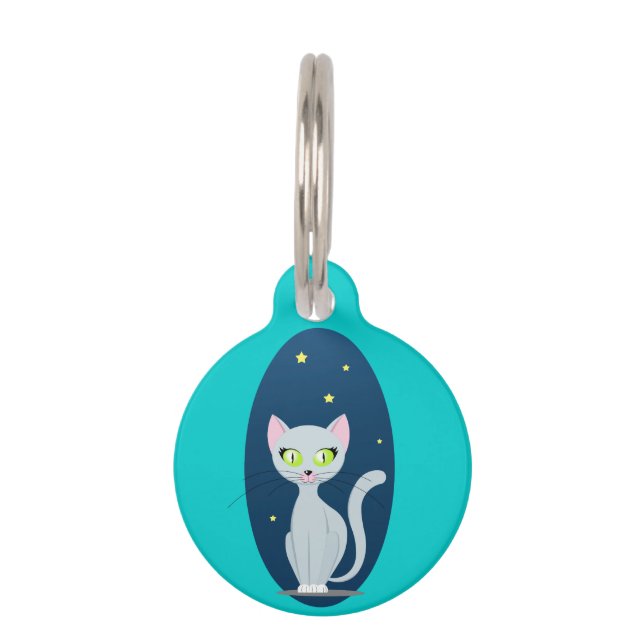 Placa Para Mascotas Personalizado de cielo estrellado de felino lindo  (Reverso)