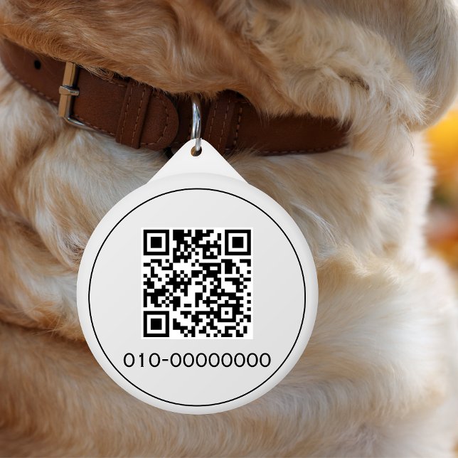 Placa Para Mascotas Personalizado de código QR blanco Texto simple (Subido por el creador)