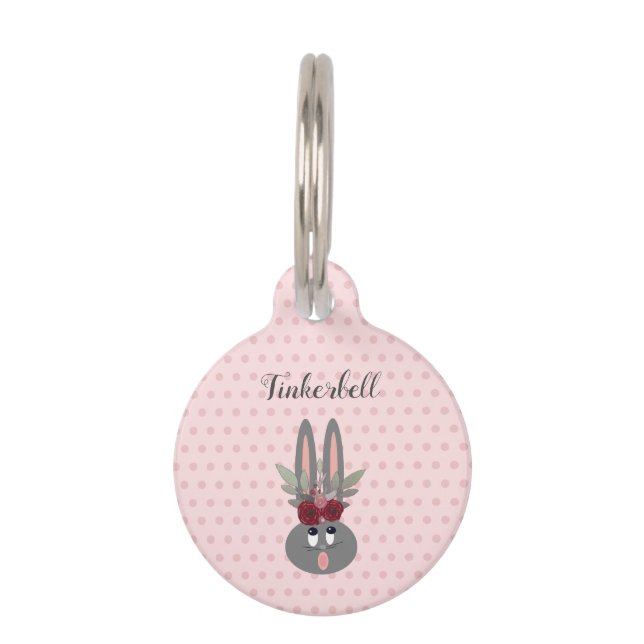 Placa Para Mascotas Personalizado de conejito rosa de Rubor (Anverso)
