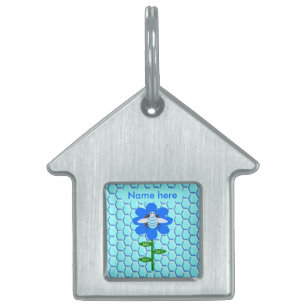 Placa Para Mascotas Personalizado de cumpleaños azul de Happy Bee Day