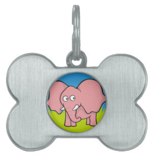 Placa Para Mascotas Personalizado de elefantes rosados