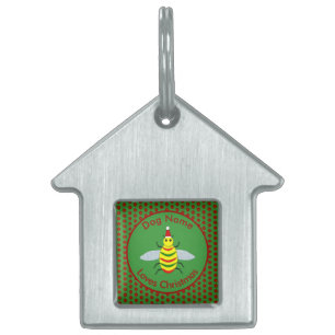 Placa Para Mascotas Personalizado de flores de abeja y poinsettia para