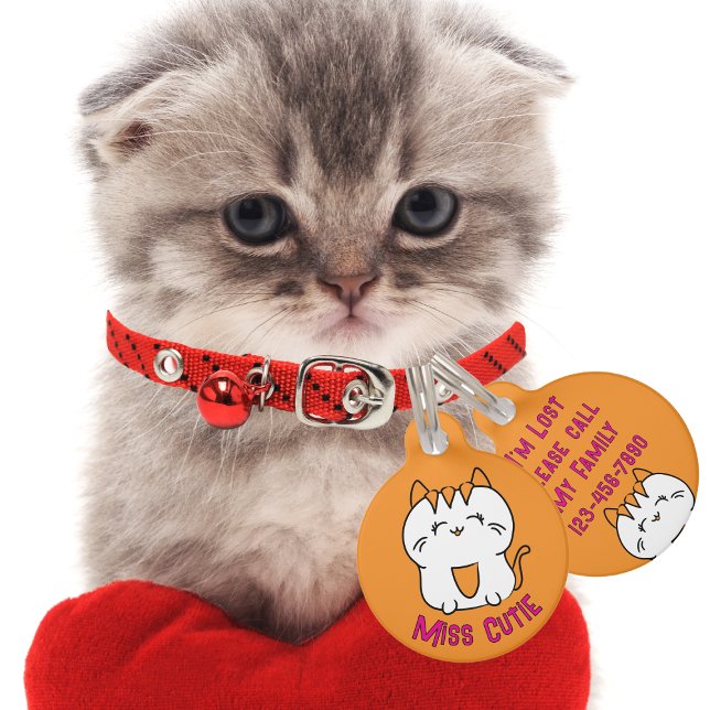 Placa Para Mascotas Personalizado de gatito blanco kawaii Naranja rosa (Subido por el creador)
