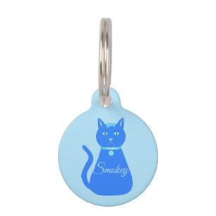 Placa Para Mascotas Personalizado de gato de niño pequeño azul