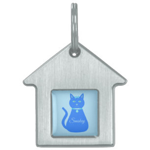 Placa Para Mascotas Personalizado de gato de niño pequeño azul