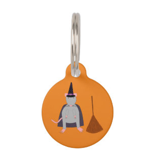 Placa Para Mascotas Personalizado de Halloween Witch Rat and Broom