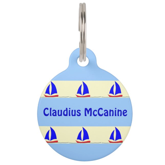 Placa Para Mascotas Personalizado de la raya azul del velero (Anverso)