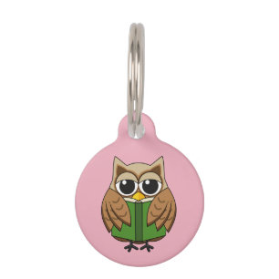Placa Para Mascotas Personalizado de libros de lectura de Lechuza de B
