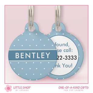Placa Para Mascotas Personalizado de Lunares Azules