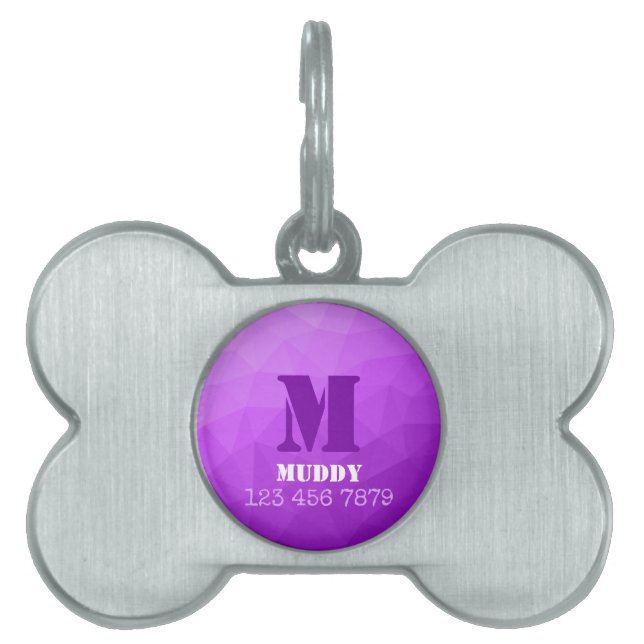 Placa Para Mascotas Personalizado de patrones de malla geométrica púrp (Frente)